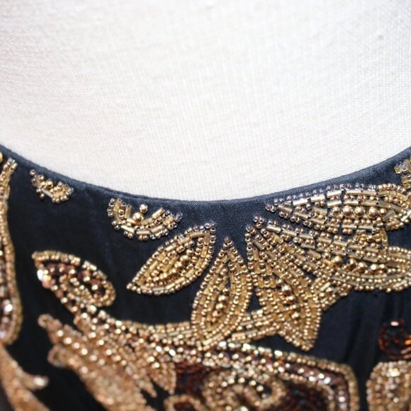 Y2K 80s Beaded Sequin Cocktail Miniskirt, Black & Gold Party Miniskirt - Picture 13 of 16